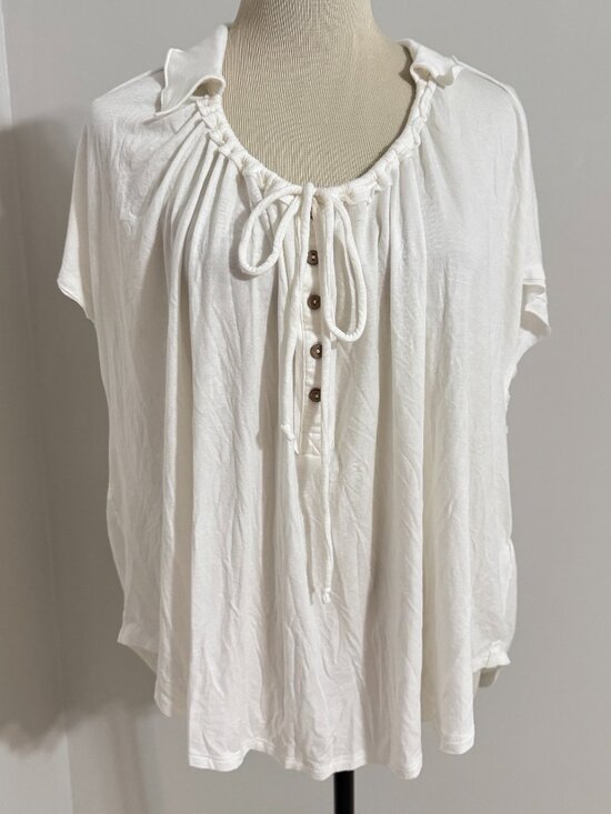 We The Free Tops - FREE PEOPLE We The Free White Drawstring Neck Henley Cropped Top